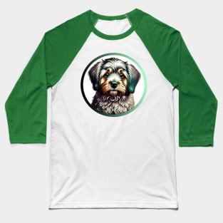 A Brown & White Havanese Dog in a Green Highlight Baseball T-Shirt